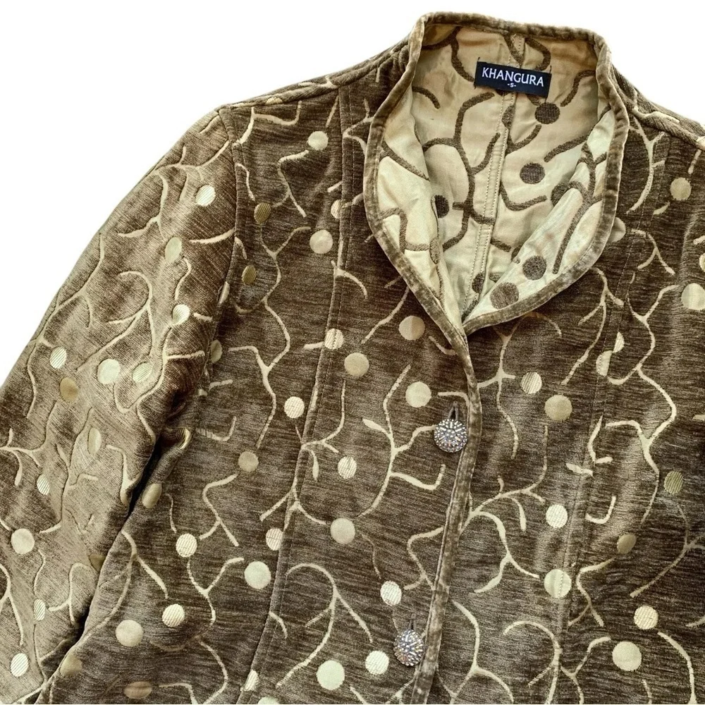 Khangura Reversible Tapestry Dot Print Art Wear Jacket Brown Beige Size Small